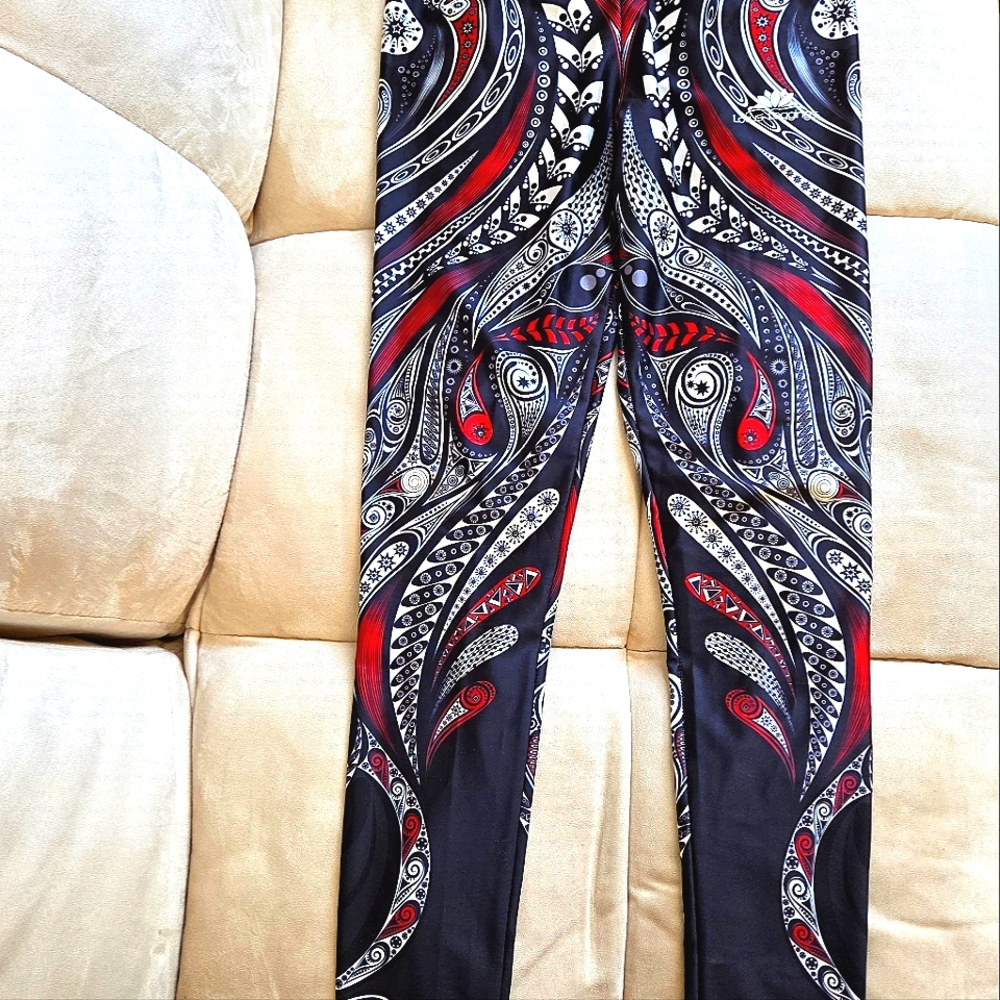 MEGA SALE ON EVERYTHING! Red, White and Black Patterned Leggings